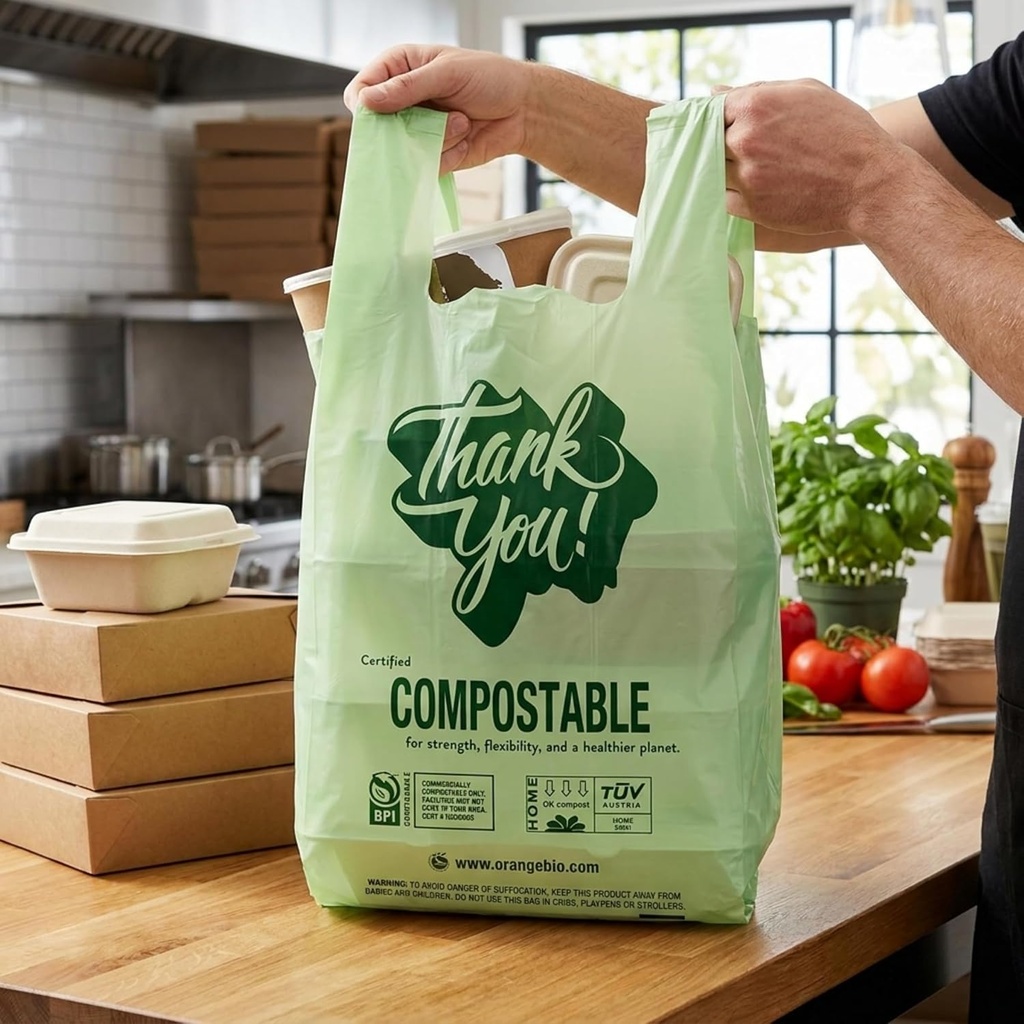 Small Compostable Shopping Bags, 8" x 5" x 16.5", 500 Count | BPI Home Certified & Food Safe, Holds Up to 12 lbs, Heavy Duty,