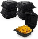 Black Takeout Food Containers - Hinged Clamshell To-Go Boxes - Microwave, Oven & Freezer Safe - Disposable Meal Prep with Lids 6"*6"(Pack of 100)