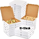 Pizza Boxes Bulk Cardboard Square, White and Kraft,100 Pcs 12" x 12"