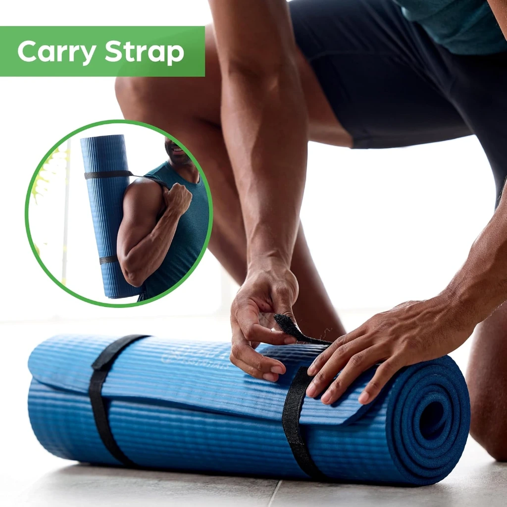 Thick Yoga Mat, Exercise & Fitness Mat with Easy-Cinch Carrying Strap | Non-Slip NBR Foam | Joint Cushioning | Yoga, Pilates, Fitness & Floor