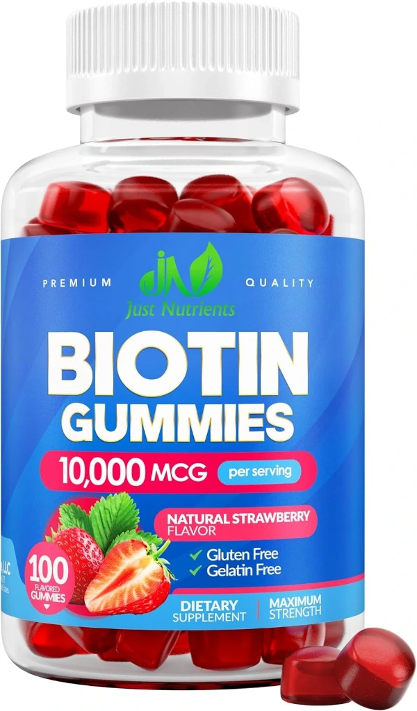Biotin Gummies 10,000mcg [High Potency] for Healthy Hair, Skin & Nails for Adults & Kids - 5000mcg in Each Gummy Vitamin - Vegan, Non-GMO, Pectin-Based Hair Health Supplement