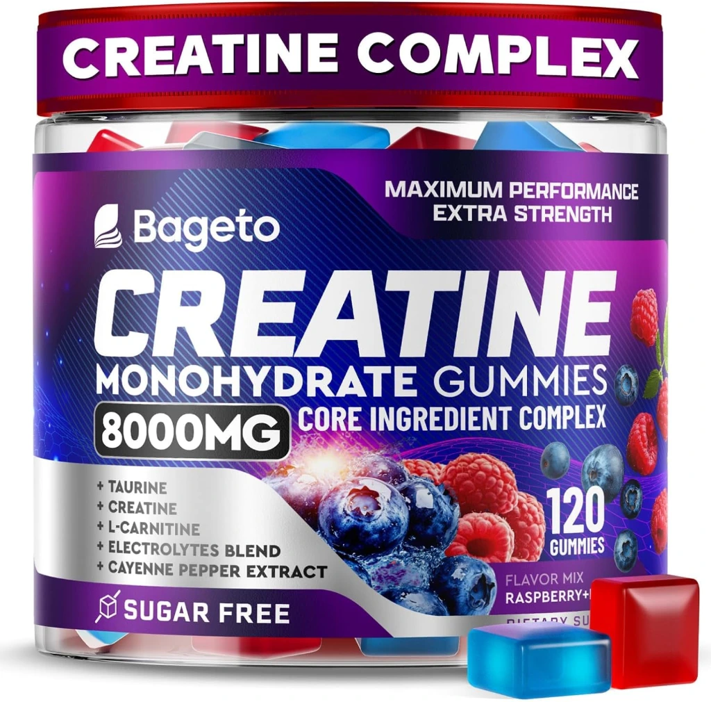 Creatine Gummies Complex + L-Carnitine + Taurine + Electrolytes 5g Sugar-Free Creatine Monohydrate Gummies for Women & Men, for Muscles Support, Vegan, 120 Count