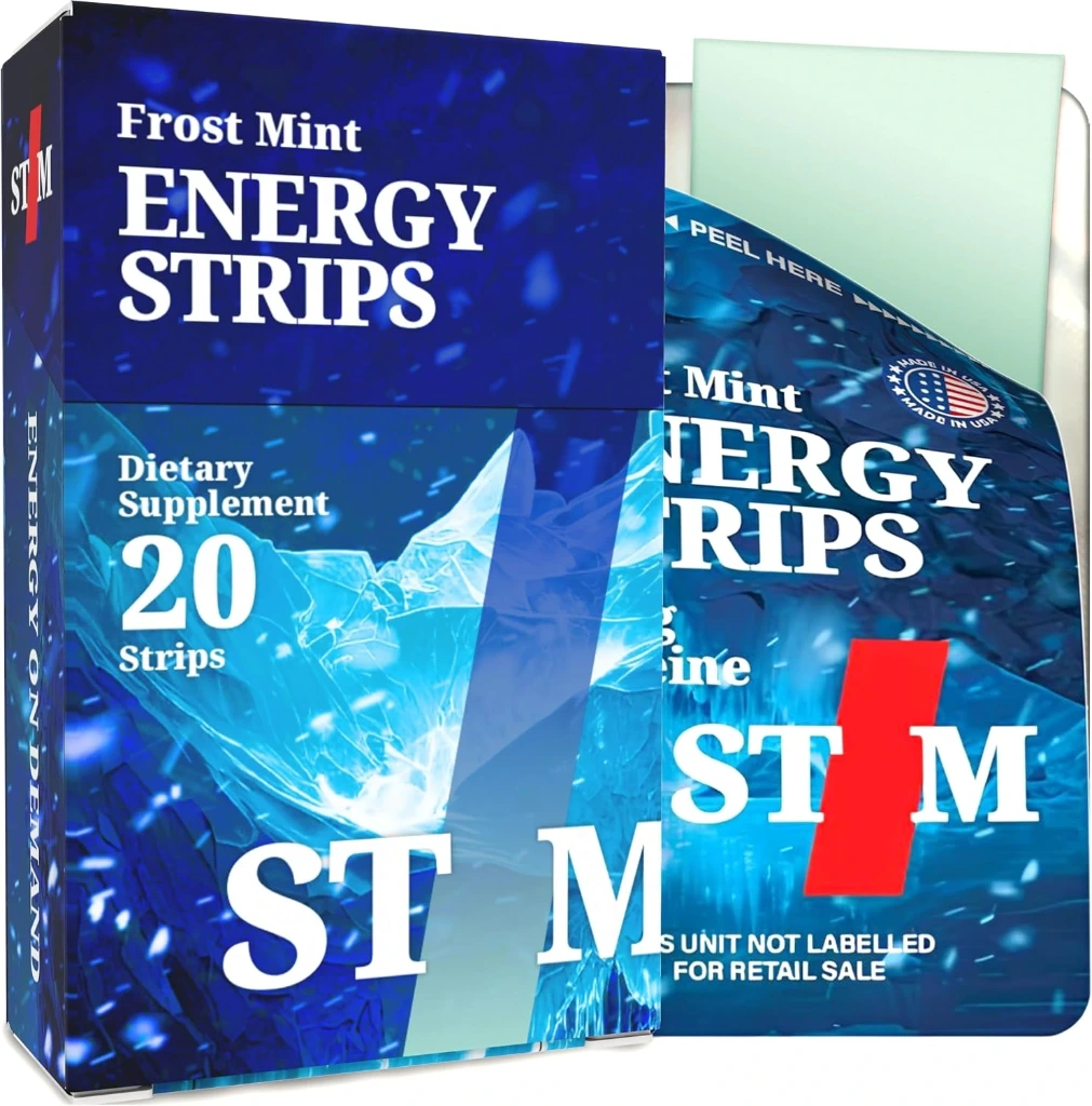 Frost Mint Fast Dissolving Oral Energy Strips, 50mg Caffeine Instant Absorption Mouth Melts, Jitter-Free Focus, Stay Alert, Convenient Energy for Driving and Travel, Fresh Breath