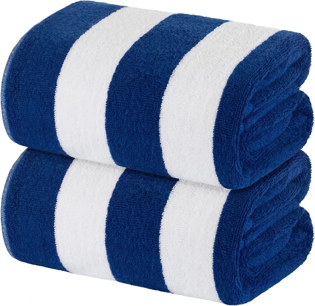 White Classic Stripe Beach Towels Oversized 2 Pack, Cotton Bath Towel Large - Luxury Plush Thick Hotel Swim Pool Towels for Adults Super Absorbent Quick Dry - 35x70 Mild Navy Blue | 2 Pack